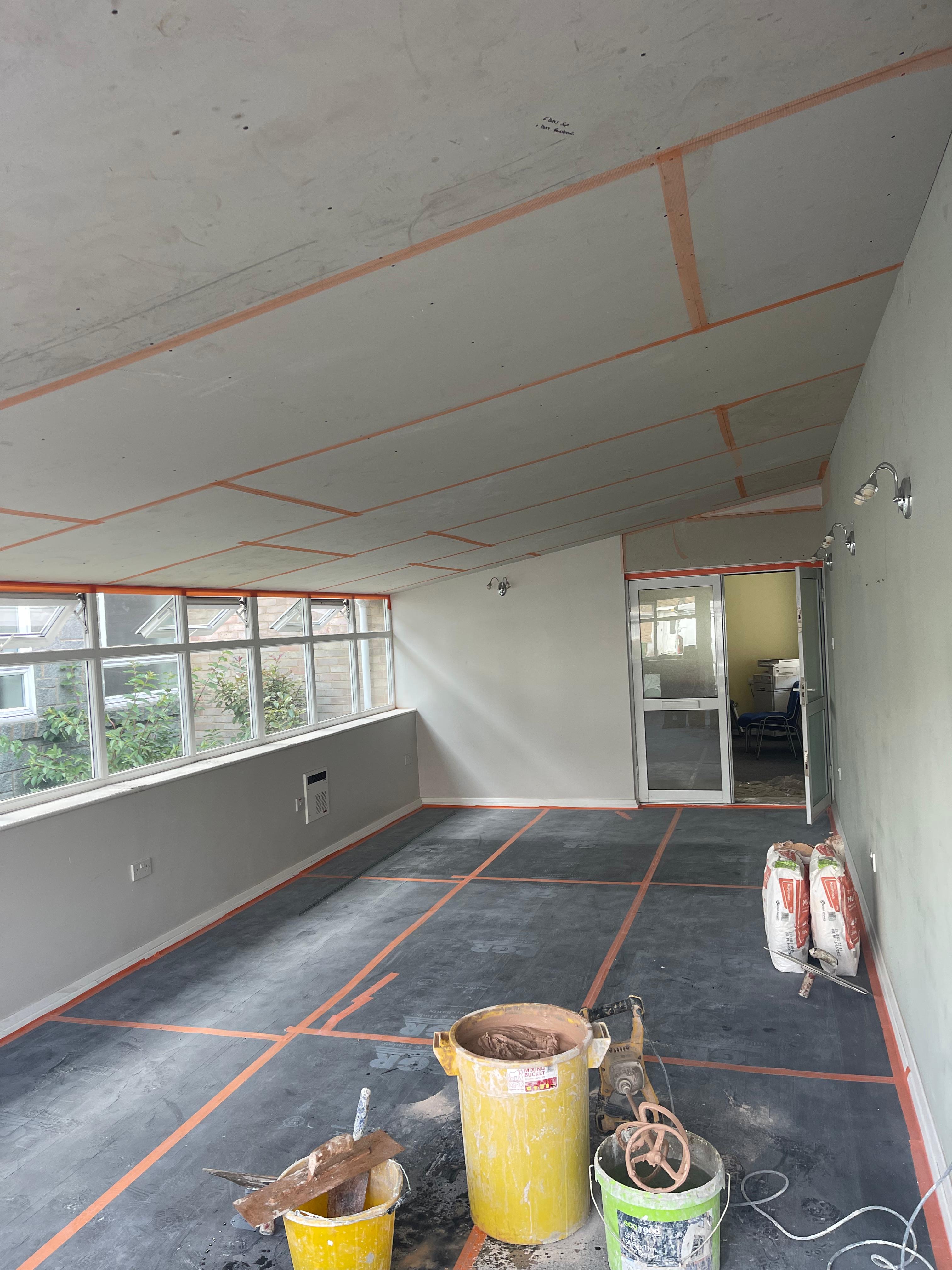 Dry lining in progress — sunroom extension